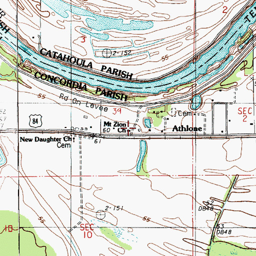 Topographic Map of Mount Zion Church, LA