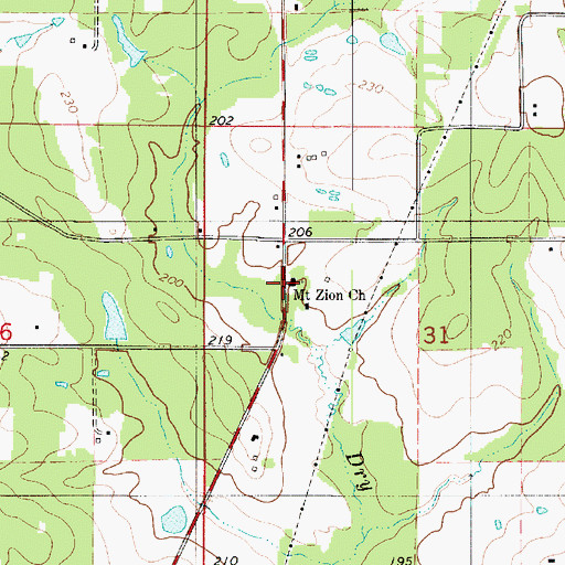 Topographic Map of Mount Zion Church, LA