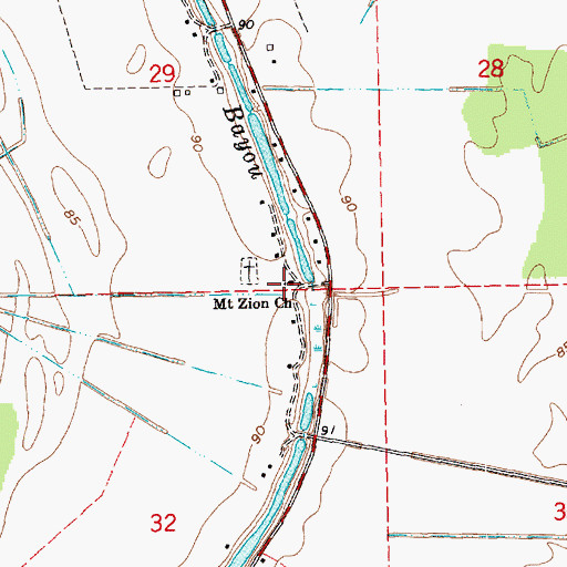 Topographic Map of Mount Zion Church, LA