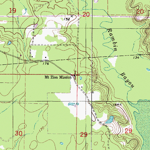 Topographic Map of Mount Zion Mission, LA