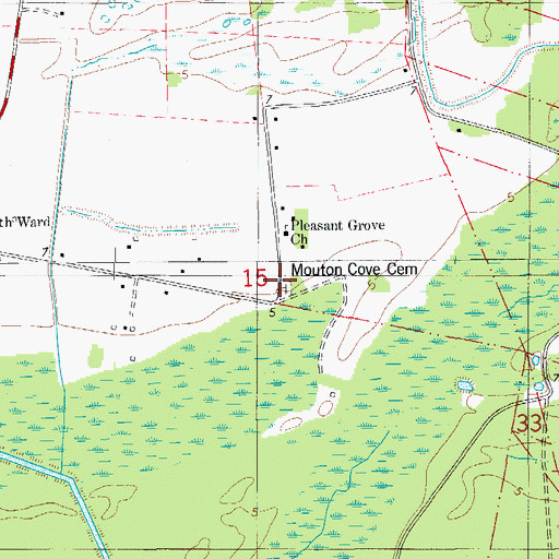 Topographic Map of Mouton Cove Cemetery, LA