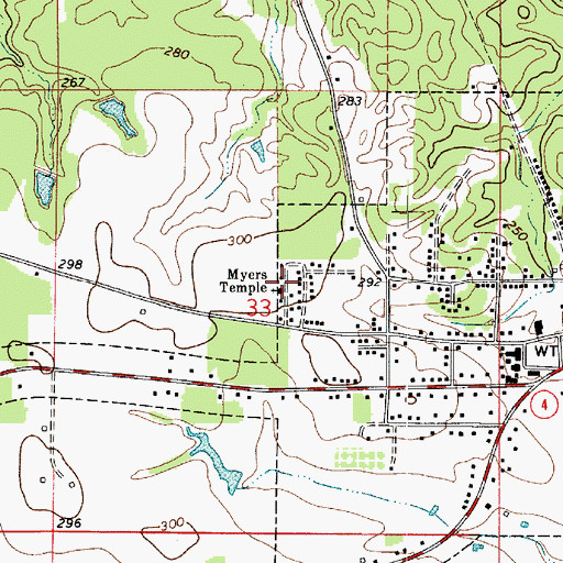 Topographic Map of Myers Temple, LA