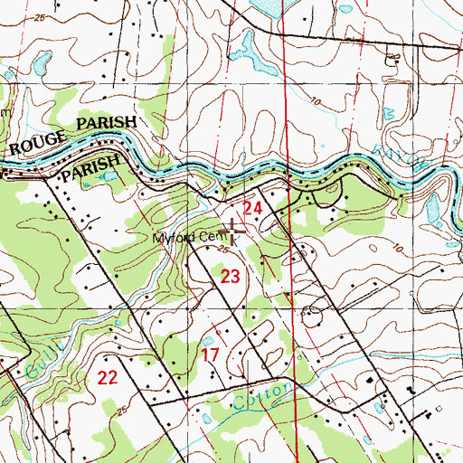 Topographic Map of Myford Cemetery, LA