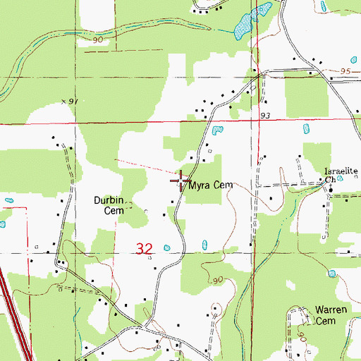 Topographic Map of Myra Cemetery, LA