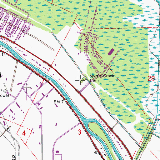 Topographic Map of Myrtle Grove Cemetery, LA