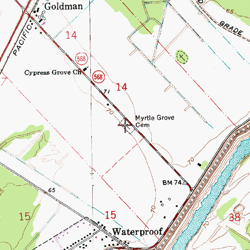Topographic Map of Myrtle Grove Cemetery, LA