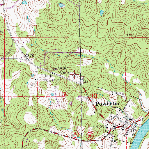 Topographic Map of Powhatan Cemetery, AR