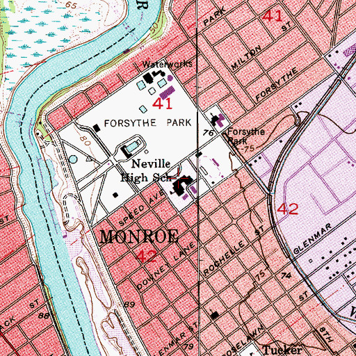 Topographic Map of Neville High School, LA