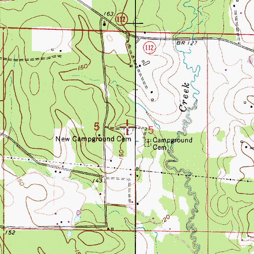 Topographic Map of New Campground Cemetery, LA