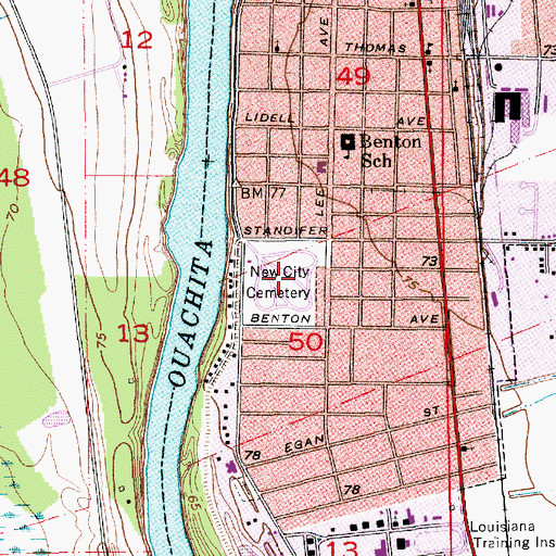 Topographic Map of Riverview Cemetery, LA
