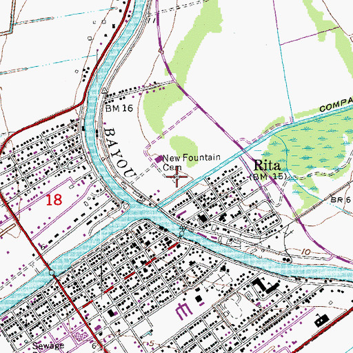 Topographic Map of New Fountain Cemetery, LA