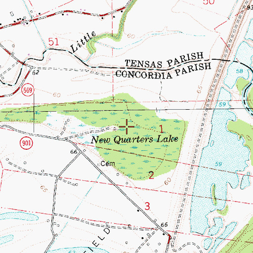 Topographic Map of New Quarters Lake, LA