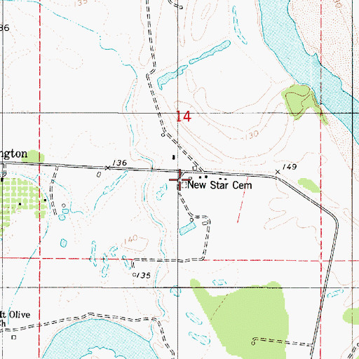 Topographic Map of New Star Cemetery, LA