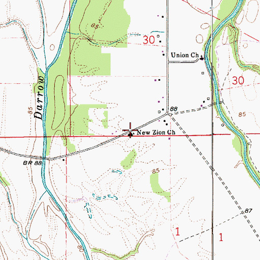 Topographic Map of New Zion Baptist Church, LA