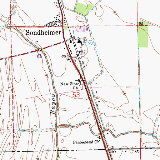 Topographic Map of New Zion Church, LA