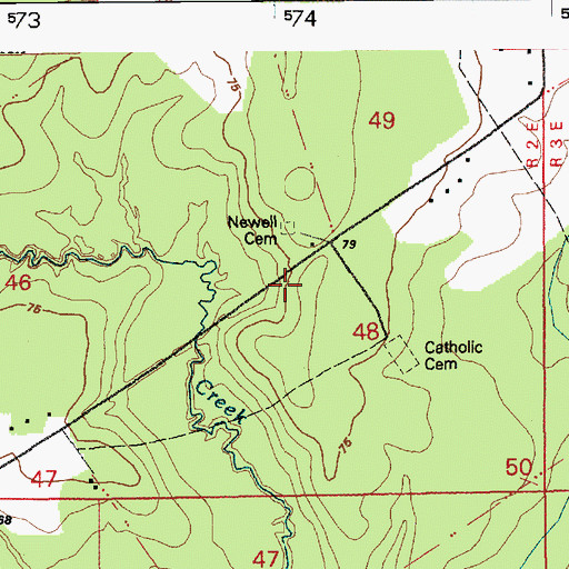 Topographic Map of Newell Cemetery, LA