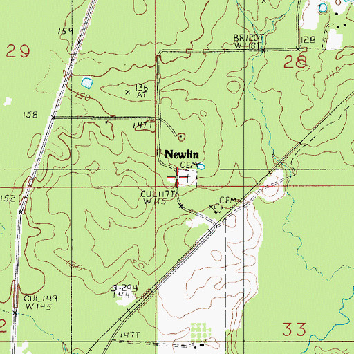 Topographic Map of Newlin Cemetery, LA