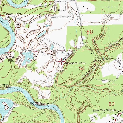Topographic Map of Newsom Cemetery, LA