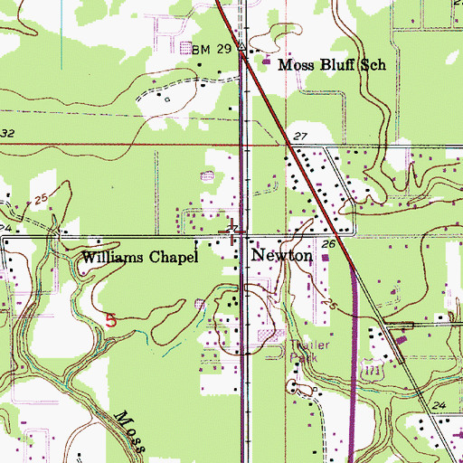Topographic Map of Newton, LA