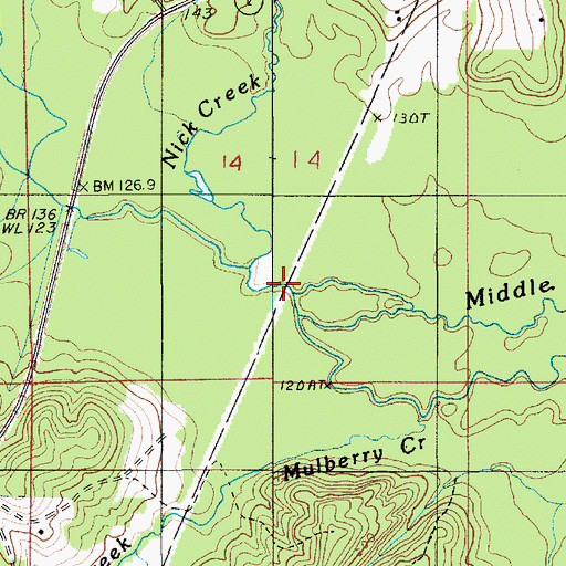 Topographic Map of Nick Creek, LA