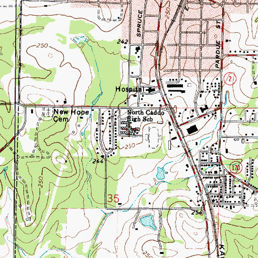 Topographic Map of North Caddo High School, LA