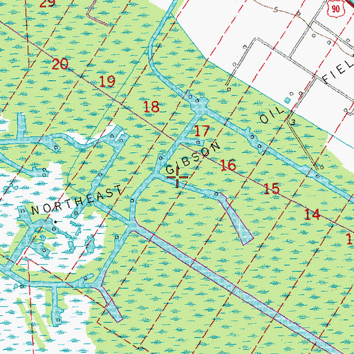 Topographic Map of Northeast Gibson Oil Field, LA