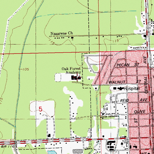 Topographic Map of Oak Forest Academy School, LA