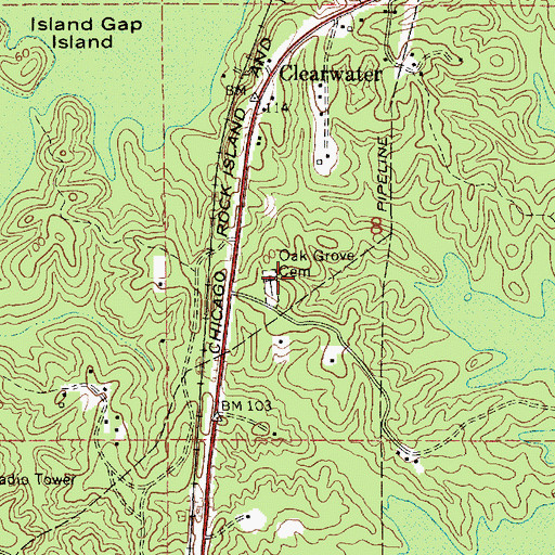 Topographic Map of Oak Grove Cemetery, LA