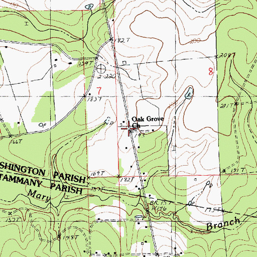 Topographic Map of Oak Grove Church, LA