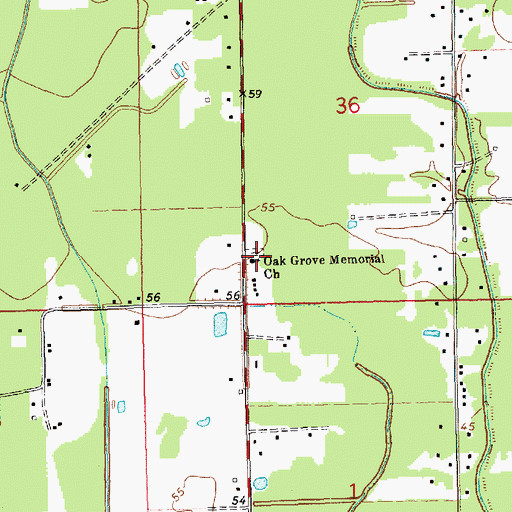 Topographic Map of Oak Grove Memorial Church, LA