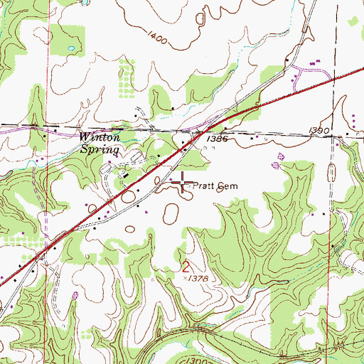 Topographic Map of Pratt Cemetery, AR