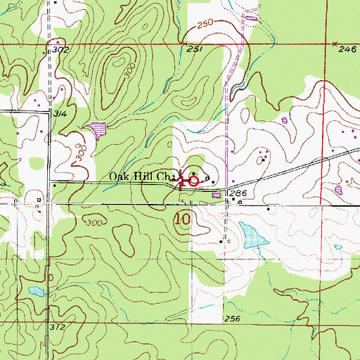 Topographic Map of Oak Hill Church, LA