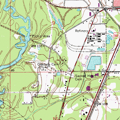 Topographic Map of Oakdale Cemetery, LA