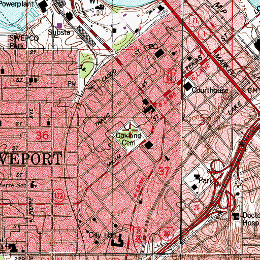 Topographic Map of Oakland Cemetery, LA