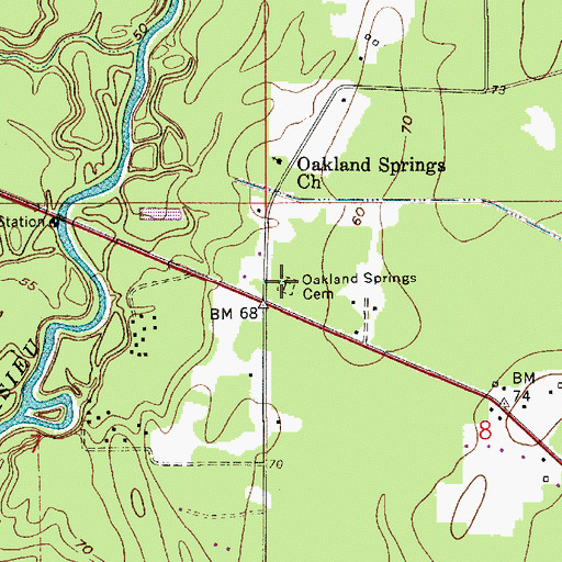 Topographic Map of Oaklin Springs Baptist Cemetery, LA