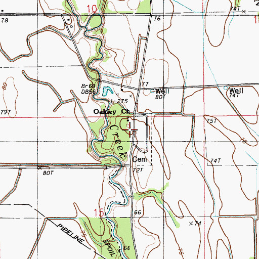 Topographic Map of Oakley Church, LA