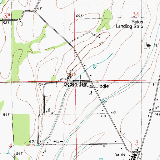 Topographic Map of Ogden Cemeteries, LA