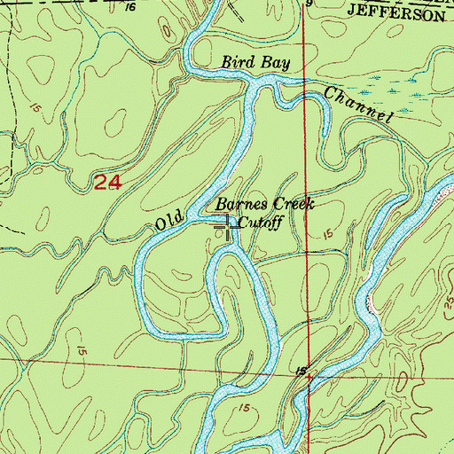 Topographic Map of Old Barnes Creek Cutoff, LA