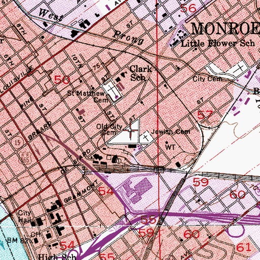 Topographic Map of Old Monroe City Cemetery, LA