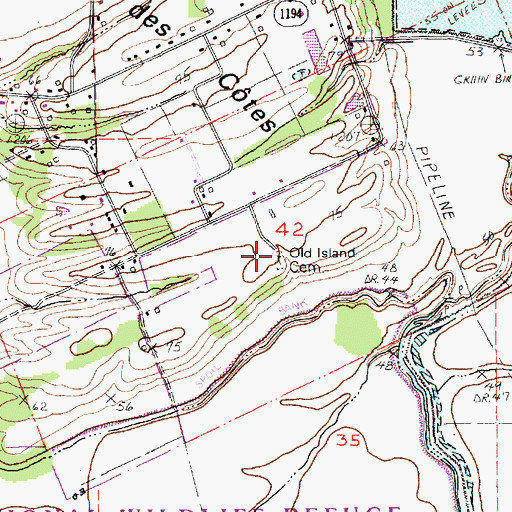 Topographic Map of Old Island Cemetery, LA