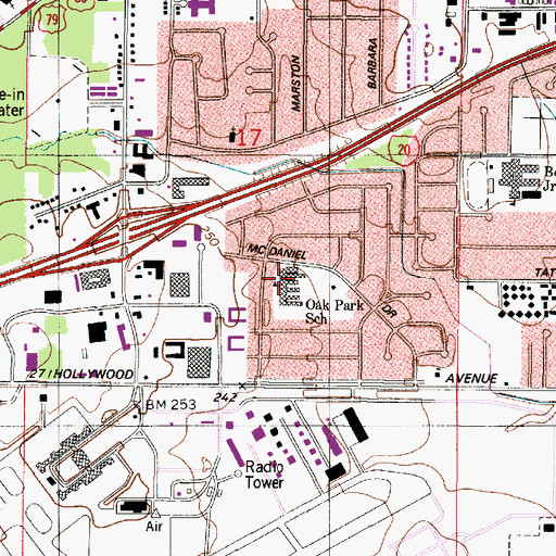 Topographic Map of Oak Park Elementary School, LA