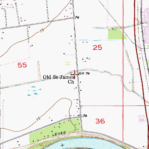 Topographic Map of Old Saint James Church, LA