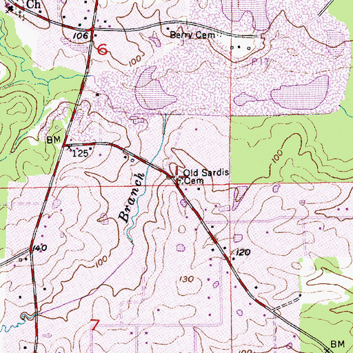 Topographic Map of Old Sardis Cemetery, LA