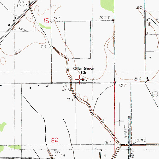Topographic Map of Olive Grove Church, LA