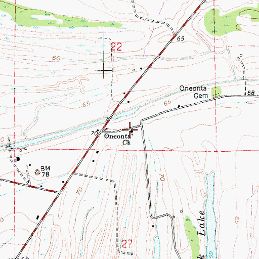 Topographic Map of Oneonta Church, LA