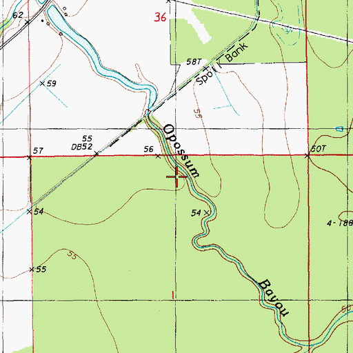 Topographic Map of Opossum Bayou, LA