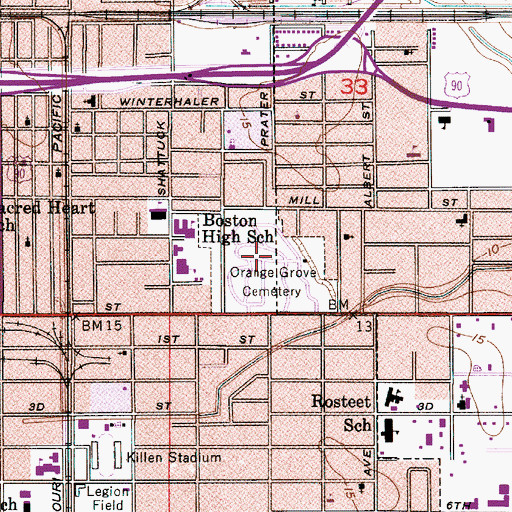 Topographic Map of Orange Grove Cemetery, LA