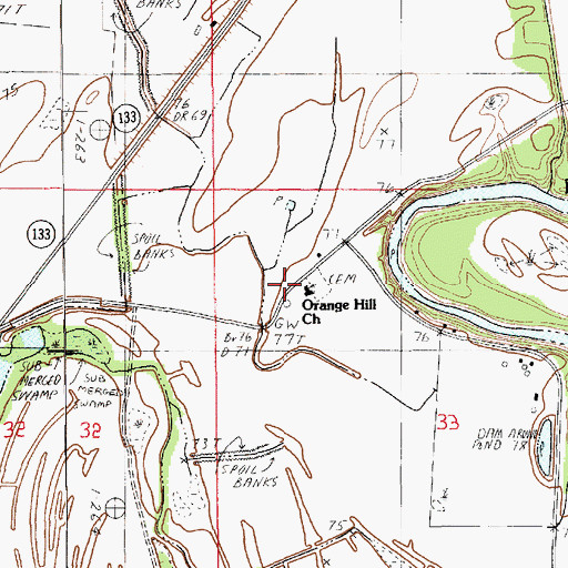 Topographic Map of Orange Hill Church, LA