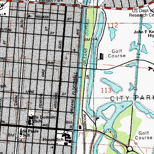 Topographic Map of Orleans Avenue Canal, LA