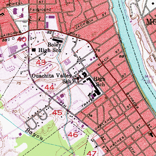 Topographic Map of Ouachita Valley School, LA